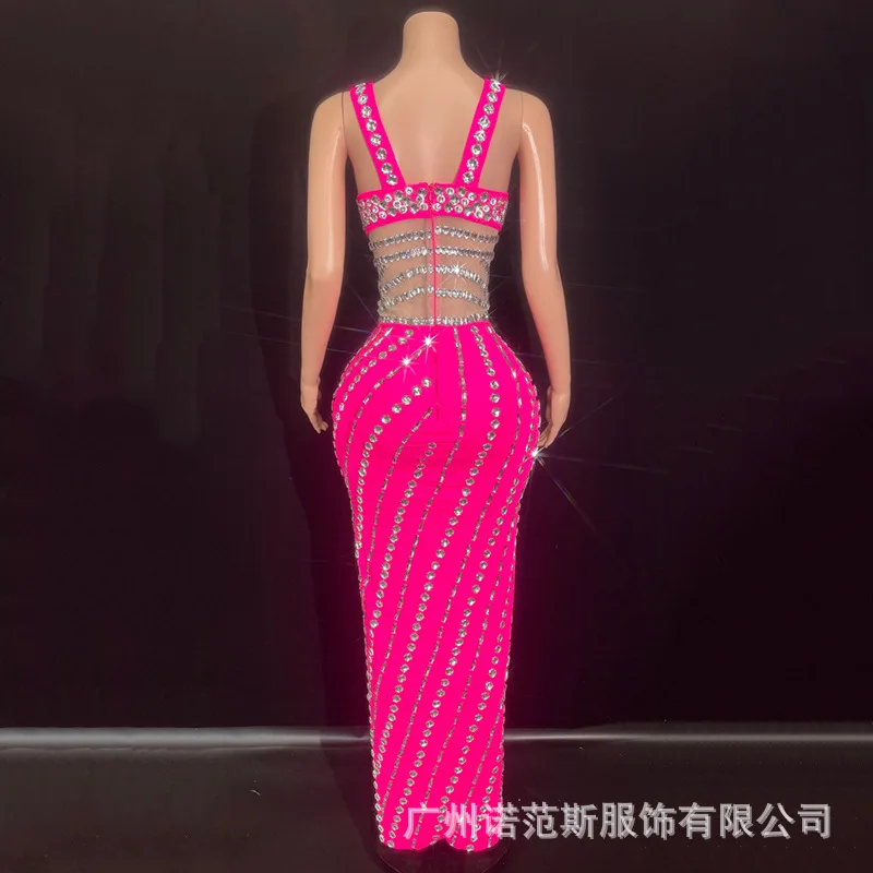 Luxury Hot Diamond Sexy Suspender Dress Party Clothing Seaside Resort Nightclub Dancing Car Model Performance Clothing Robe Fête