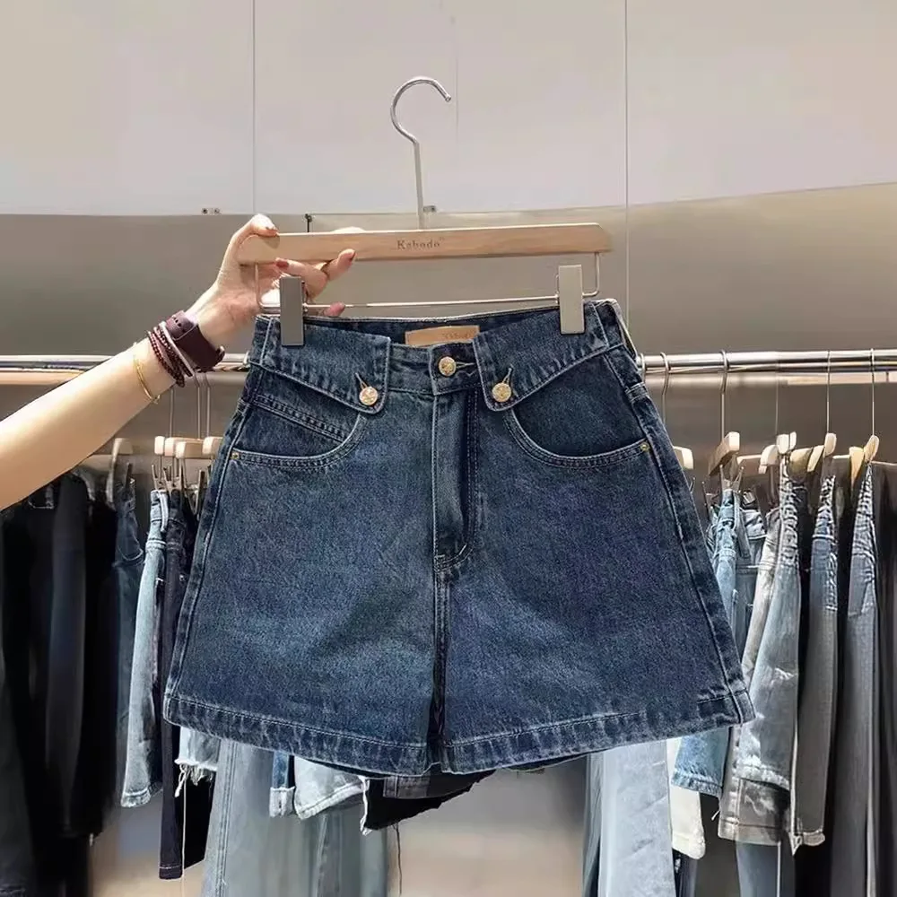 New Summer Women High Waist Jeans Shorts Casual Female Loose Fit Denim Shorts Fashion Female Button Wigh Leg Short Pants