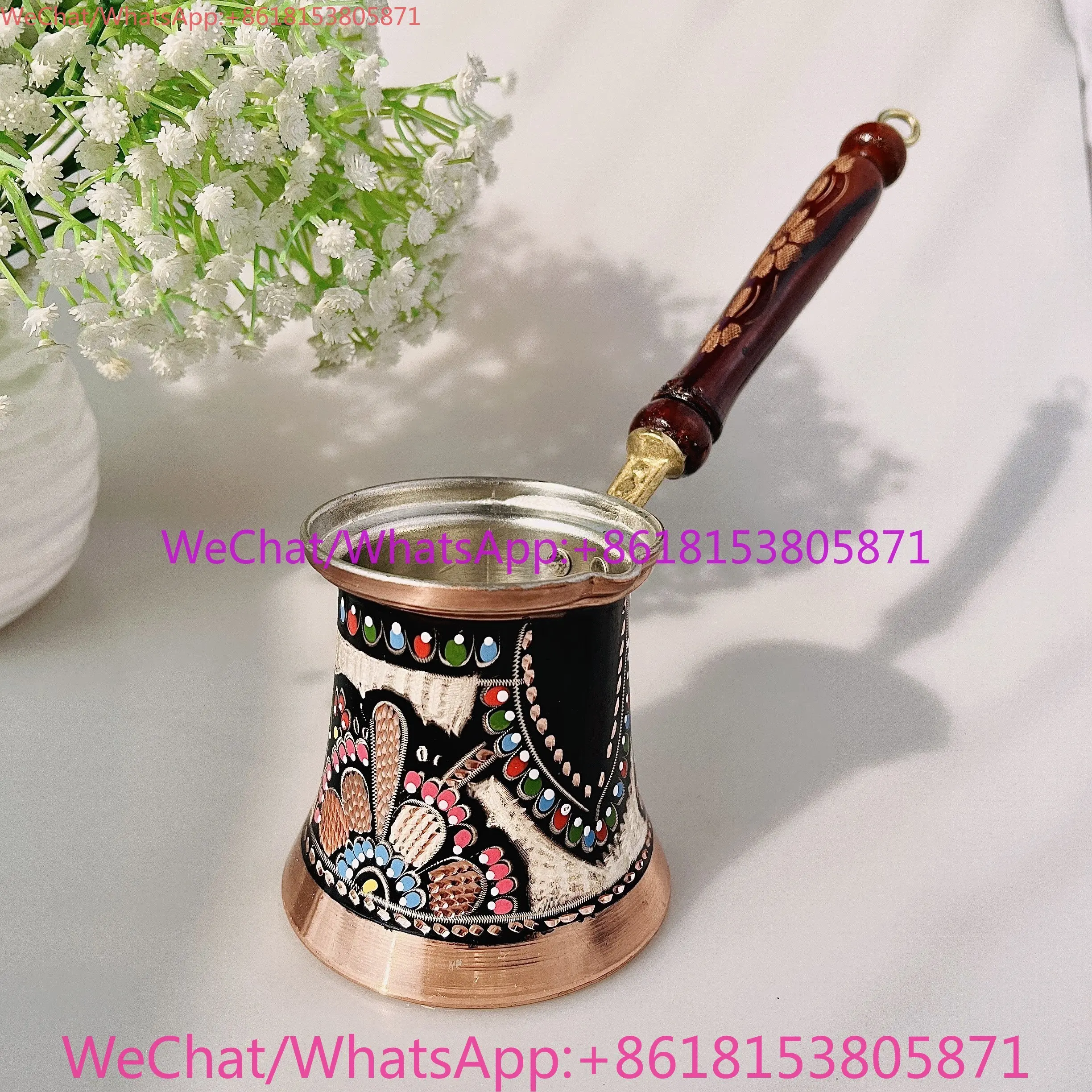 Pure handmade copper coffee pot, hand-painted enamel color 150~ 860ml hand-brewed pot