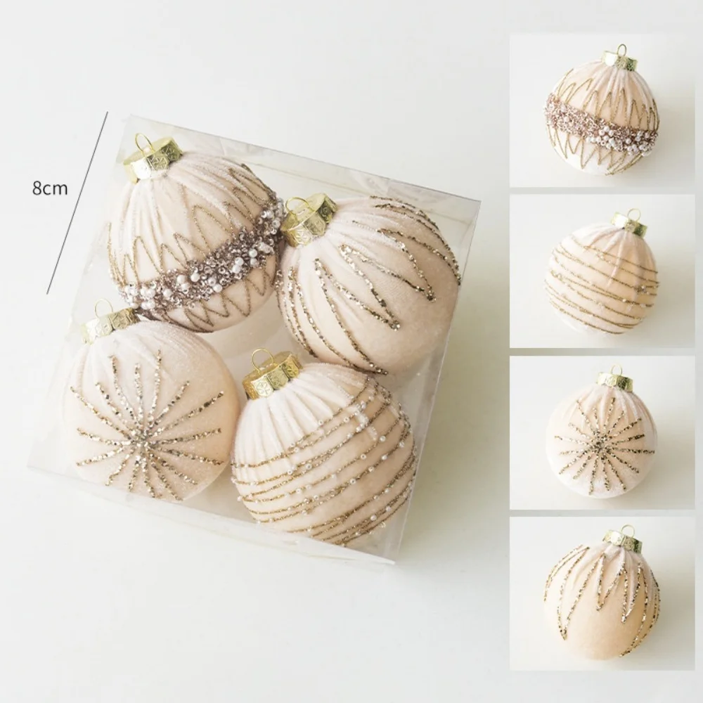 Colgantes de árbol de lentejuelas, adornos de bolas de Navidad ecológicos, adornos de Navidad flocados, decoraciones colgantes de vacaciones de tacto suave