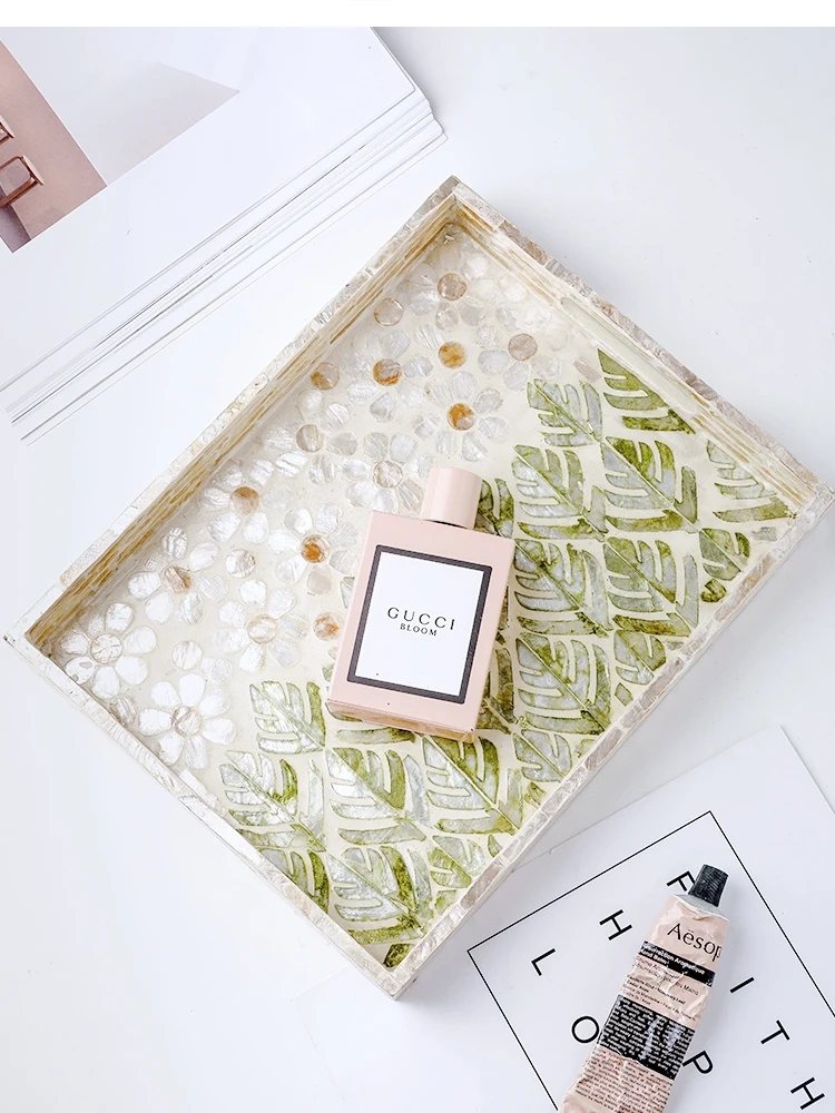 Nordic style natural color storage tray high-end household rectangular round wooden/shell trays decorative