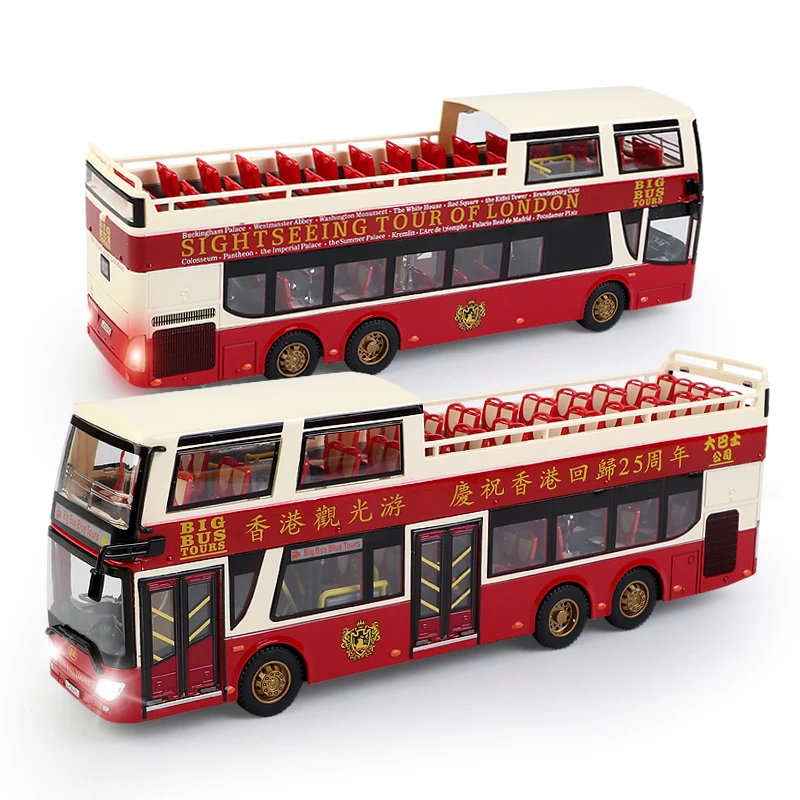 

New product 1:42 alloy sliding simulation double deck Hong Kong sightseeing bus model,Sound light travel bus model,Wholesale