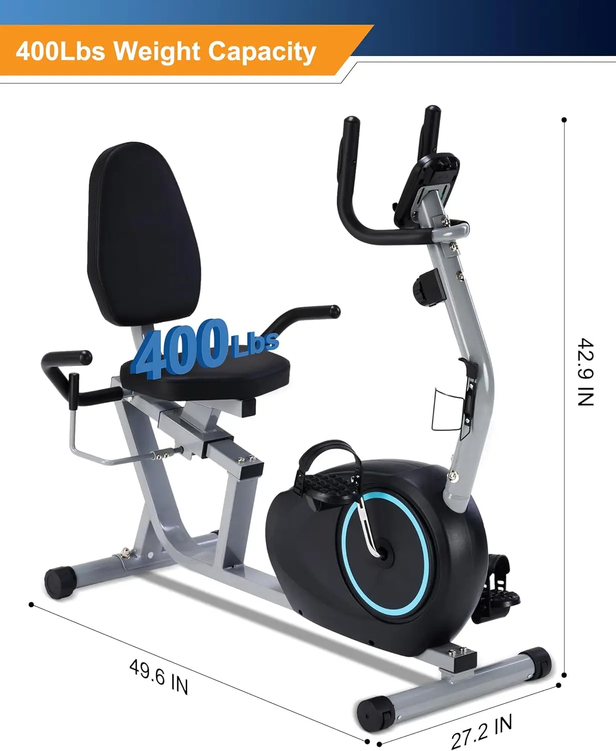 Exercise Bike for Seniors - Weight Capacity Recumbent Bikes with Comfortable Seat, Pulse Sensor, 16-level Resist