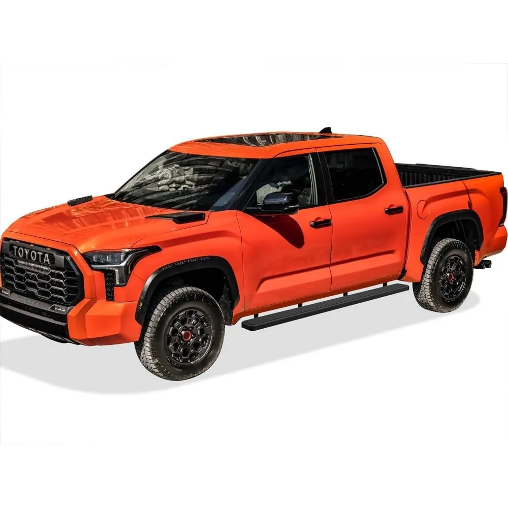 لوحات الجري مقاس 5 بوصات باللون الأسود غير اللامع متوافقة مع Toyota Tundra 2022-2025 CrewMax من الفولاذ المقاوم للصدأ (جانب خطوات جانبية لقضبان Nerf