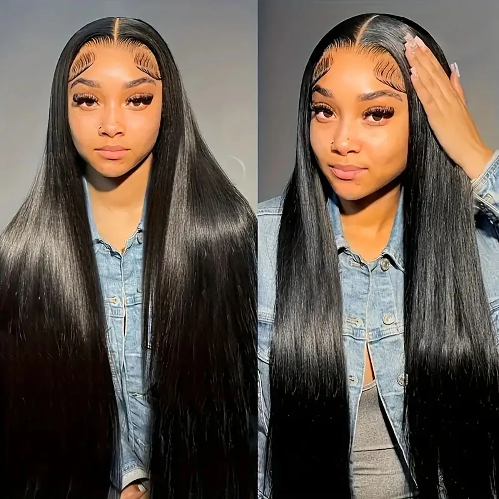 

13x4 Natural Color 13x6 Lace Front Wigs Human Hair Straight Transparent Pre Plucked Lace Frontal Wig For Women 1B 220% Density