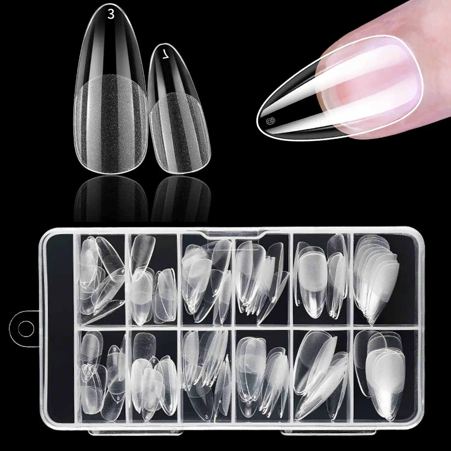 120PCS Clear Half Frosted Nails Tip Almond Acrylic Fake Nails Full Cover Artificial Nail Tips For Nail Salons and Nail Extension