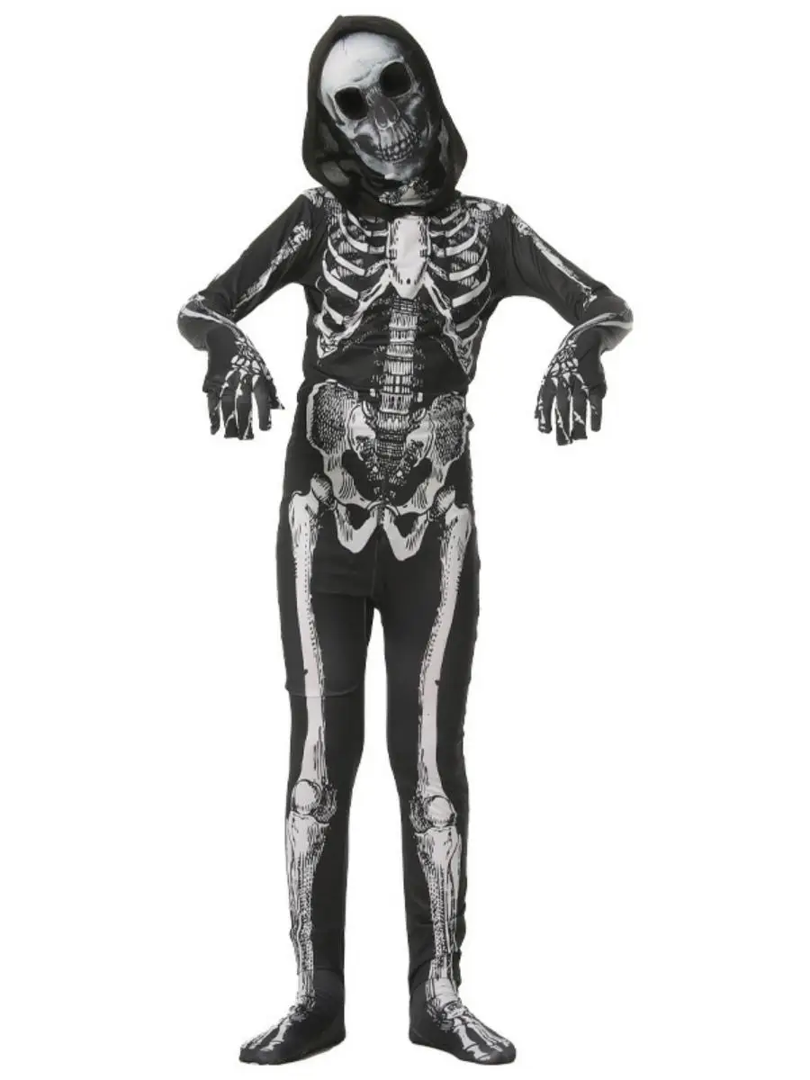 New loween Skeleton Costume Children's Tight-Fitting One-Piece Death Terror Skeleton Role-Plang Clothing Polyester
