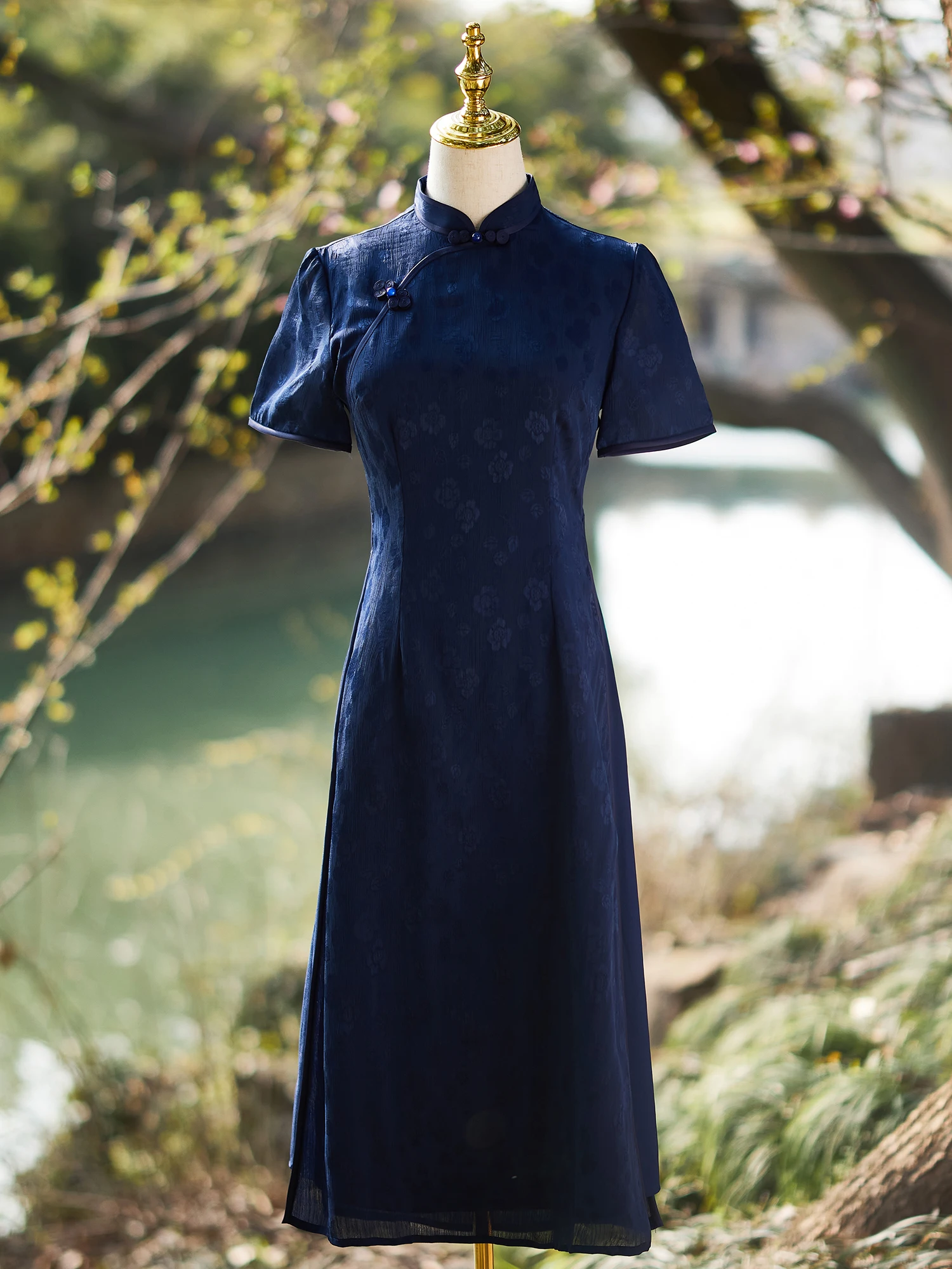 

Новое женское летнее платье миди Deep Indigo в китайском стиле, цельное, для церемонии чаепития, для женщин среднего возраста