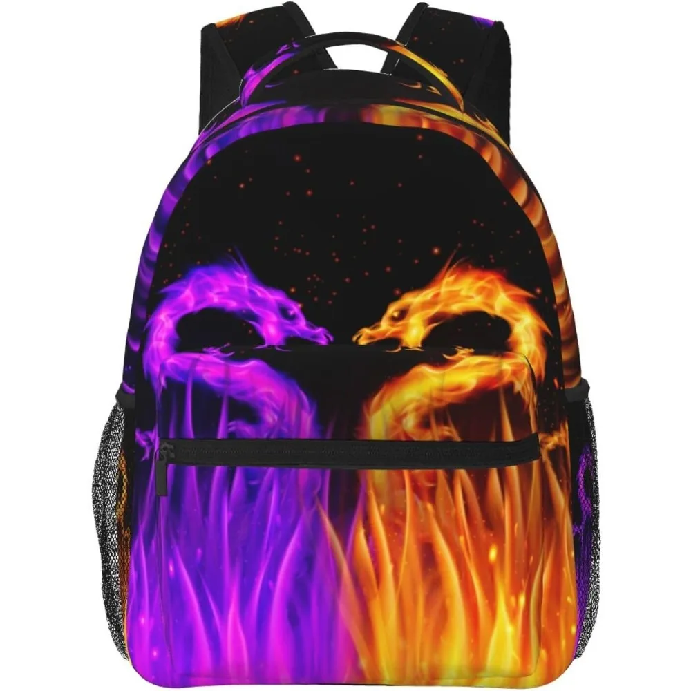 

Back to School Trendy Pick Blue Purple Flame Dragons Backpack Vibrant Neon Pattern Trendy School Bag for Fashion forward Users