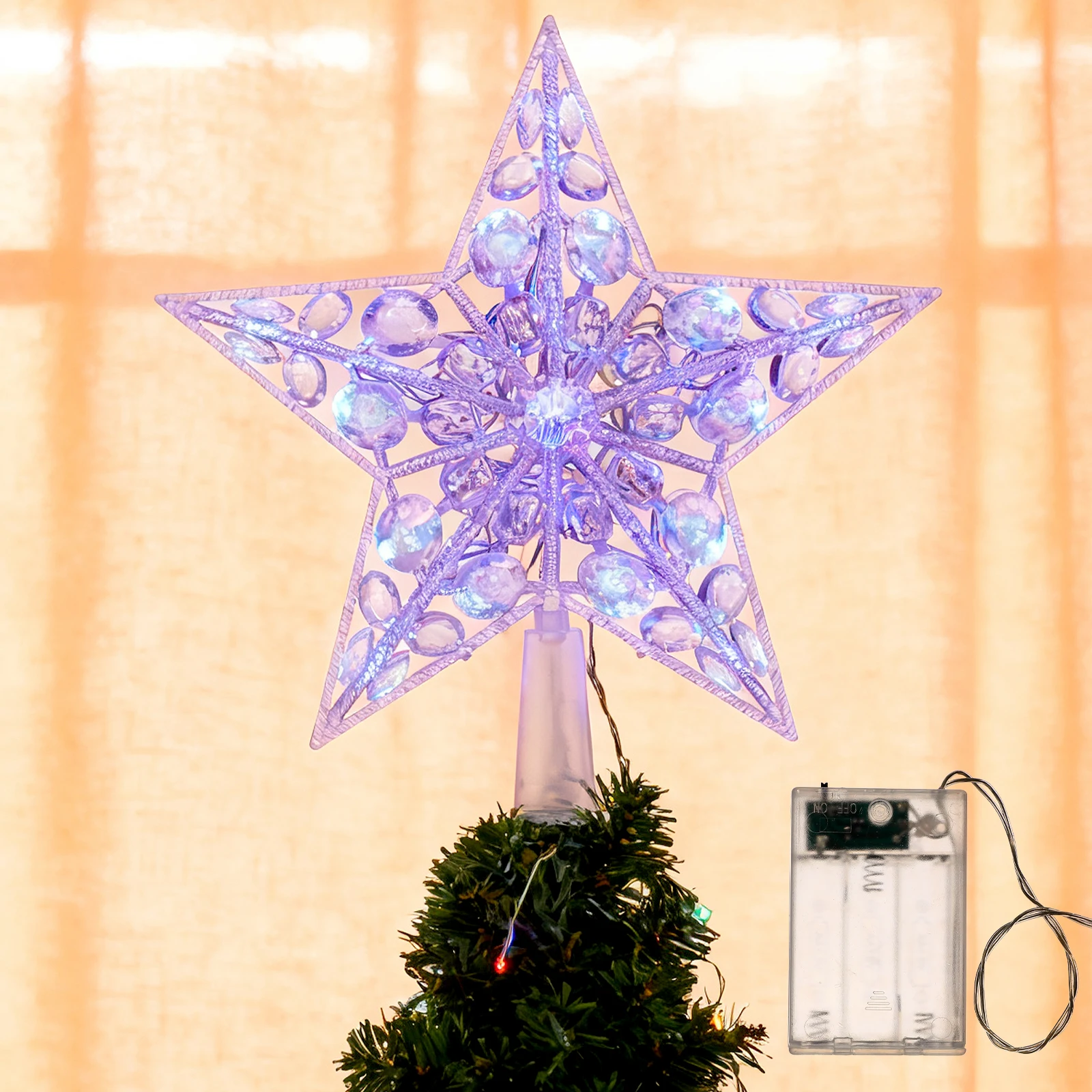 

1pc Led Christmas Tree Topper Light Star Shaped Xmas Decor Treetop Ornament For Holiday Party Wedding Decoration Party Supplies