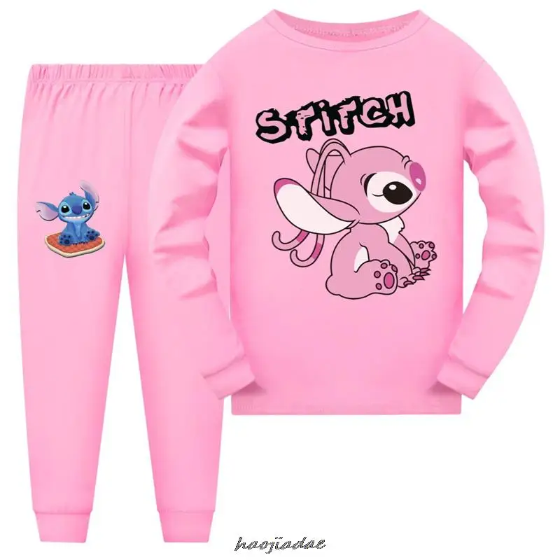 Pijamas de Lilo y Stitch para niños y niñas, ropa de dormir de manga larga, conjuntos de pijamas de algodón para niños de 2 a 15 años, primavera y