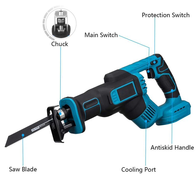 3000RPM Electric Reciprocating Saw With 4PC Saw Blades No Battery Metal Woodworking Cutting Tool For Makita 18V Battery