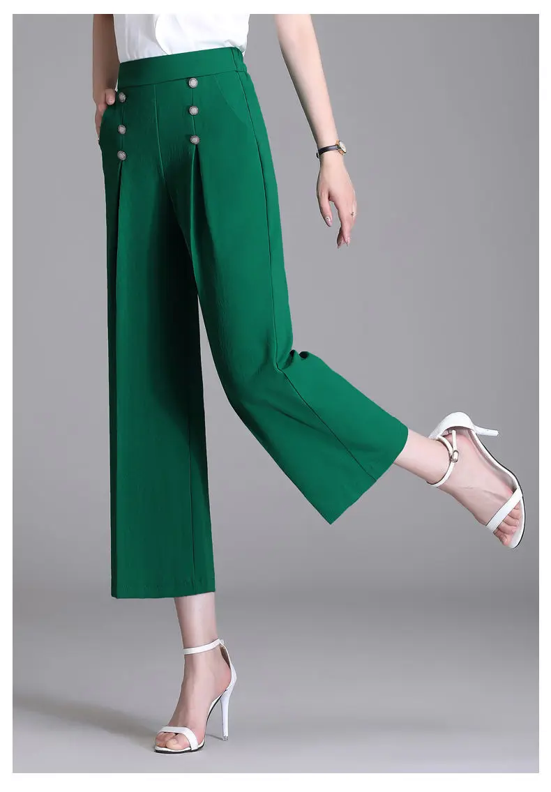 Double-breasted Cotton Linen Wide Leg Pants Women Casual High Waist Ankle-length Pantalones New Fashion Baggy Straight Trousers