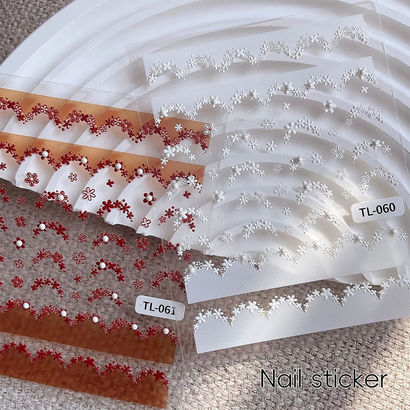 5D Floral Französisch Nail art Aufkleber Ultra-dünne Slider Dekoration Aufkleber Blume Perle Selbstklebende Diy Maniküre Für Damen mädchen