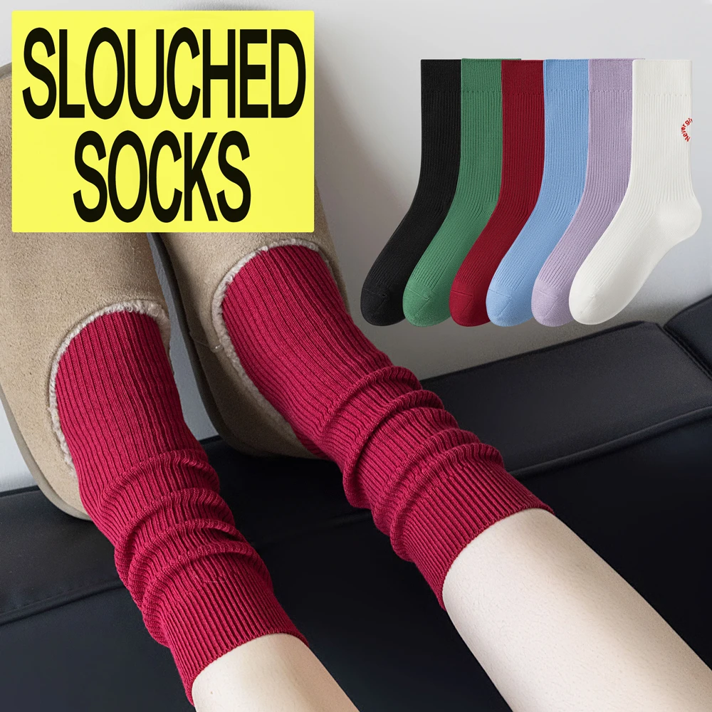 1/6 Pairs Women's Cotton Crew Socks Solid Color Basic Letter Print Stackable Socks for Women Girls Comfortable All Season Socks