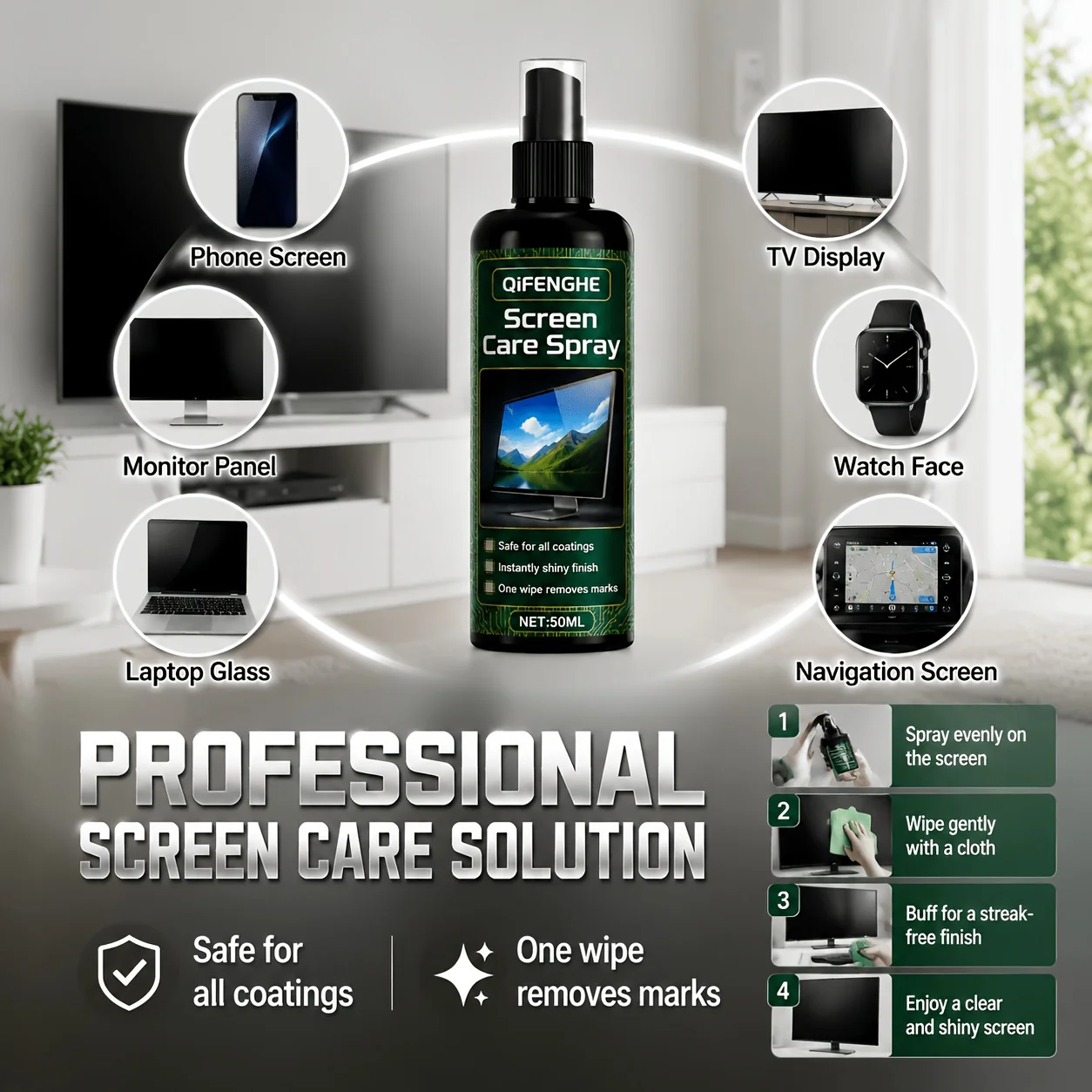 1,69oz Bildschirmreinigungslösung Mini-Spray - Antistatisch für alle Bildschirme, einschließlich Handy, Tablet, Laptop, TV, Uhr, Spielekonsole