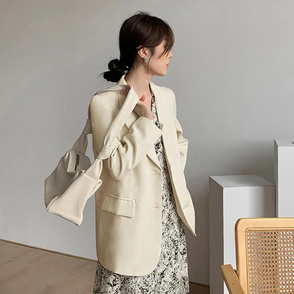 Lightweight Suit Coat Elegant Lapel Suit Coat for Women Long Sleeve Business Outwear with Flap Pockets British Style for Spring