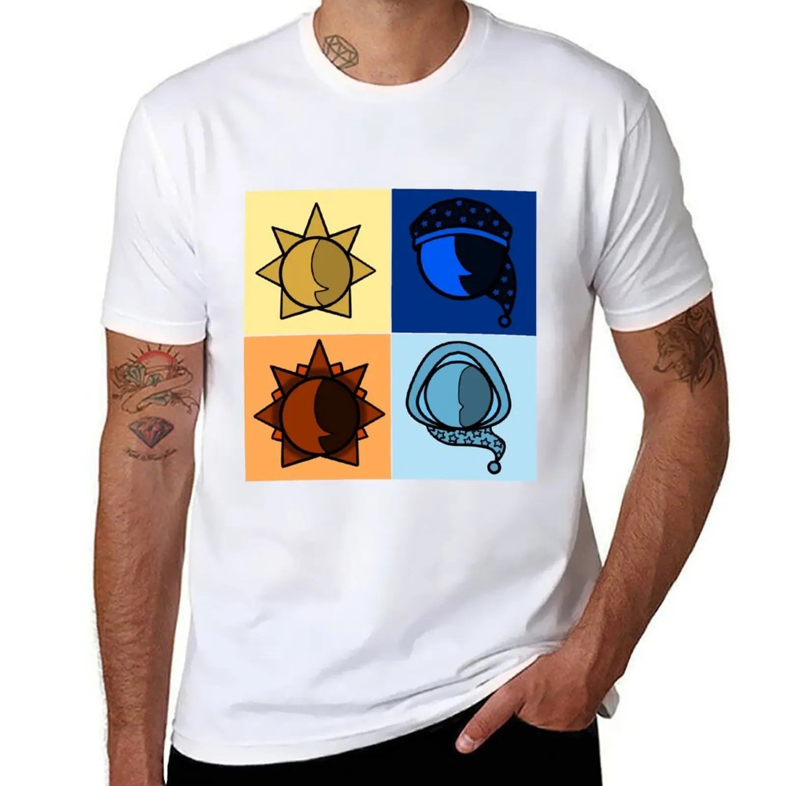 

Sun and Moon Show Brothers T-Shirt cotton t shirts man 100% man t shirts high quality luxury brand T-Shirt