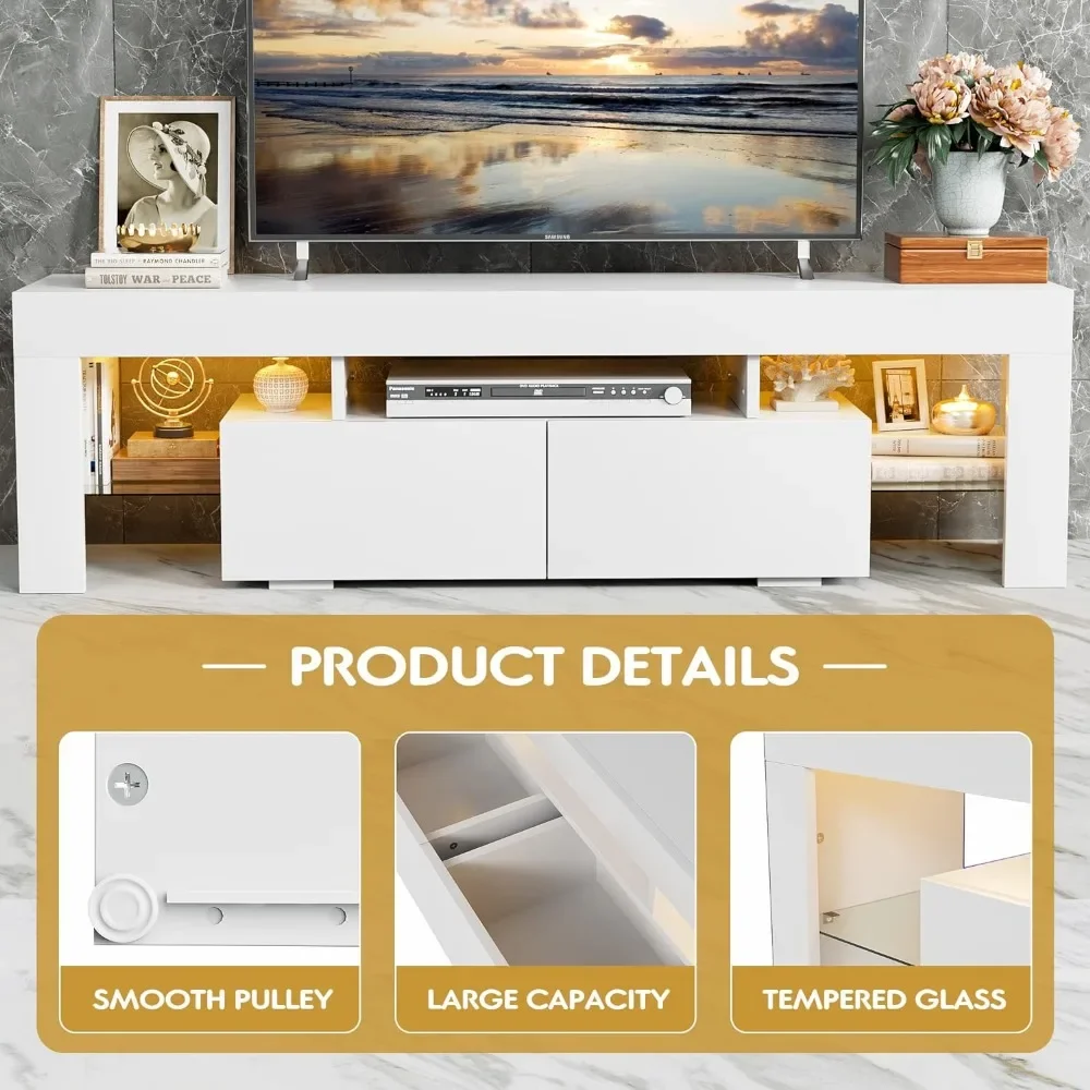 JUMMICO TV Stand with LED Lights, Modern Entertainment Center Media and Open Shelf Console Table Storage Desk Up To 70 Inch TV image 5