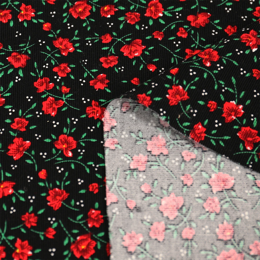 Small Floral Printed Cotton Corduroy Fabric For Apparel Dress Soft Sewing Diy Material