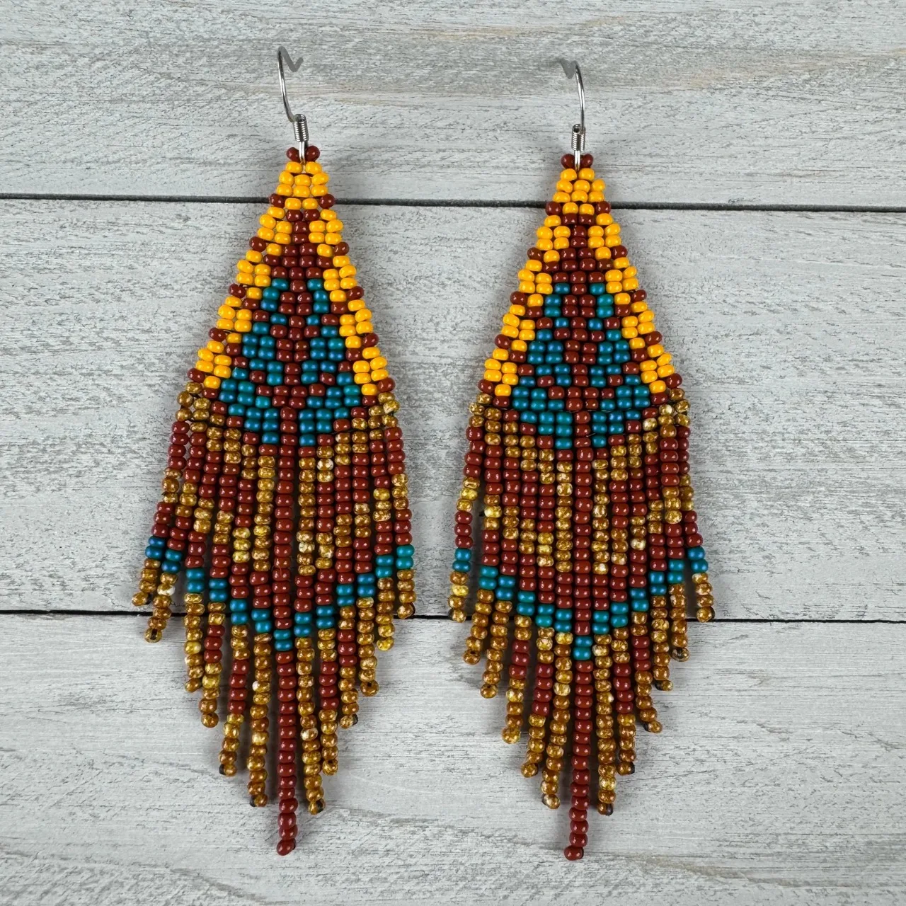 

ZGMXR Rice bead earrings Hand-woven Geometry Retro Colorful Branch Alloy Simple Original Tassel female Bohemia Beaded earrings