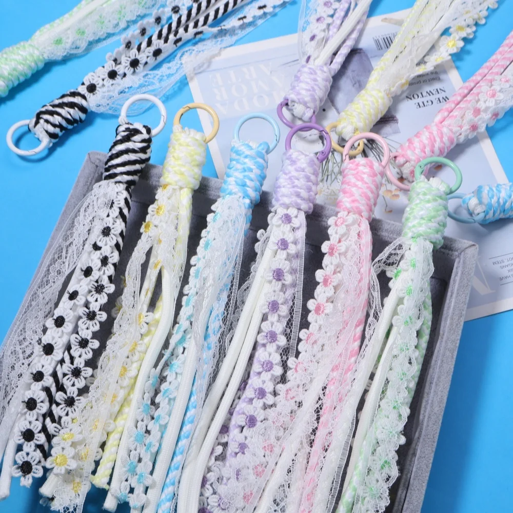 2pcs Colorful Braided Lanyard Keychain Dopamine Lace Nylon Rope For DIY Handmade Fashion Keyring Bags Decoration Accessories image 5