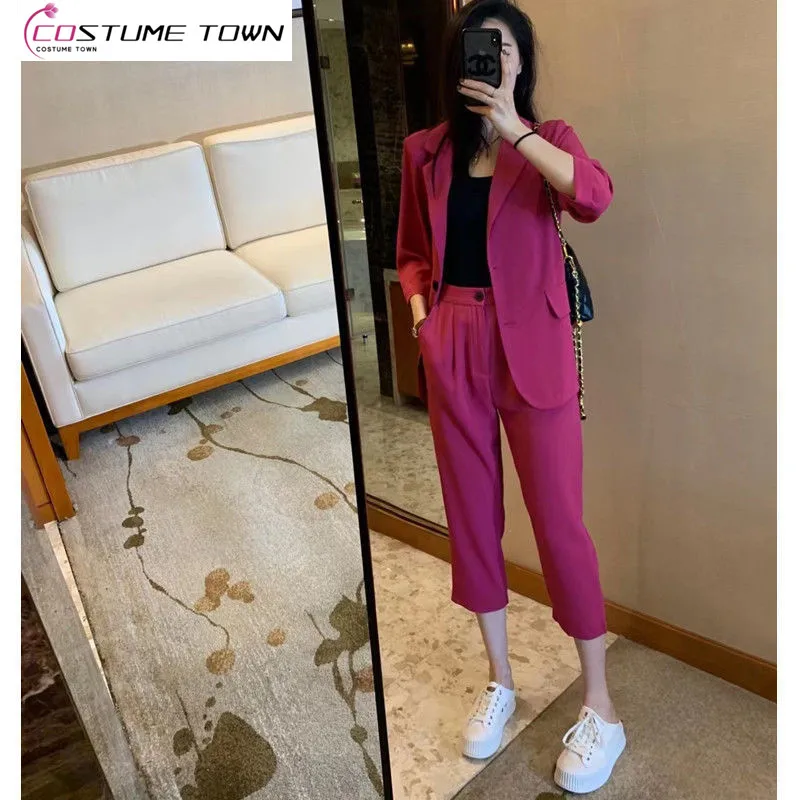 Korean Women\'s Suit 2023 Spring and Summer New Style OL Suit Coat High Waist Seven Point Pants Fashion Two-piece Suit