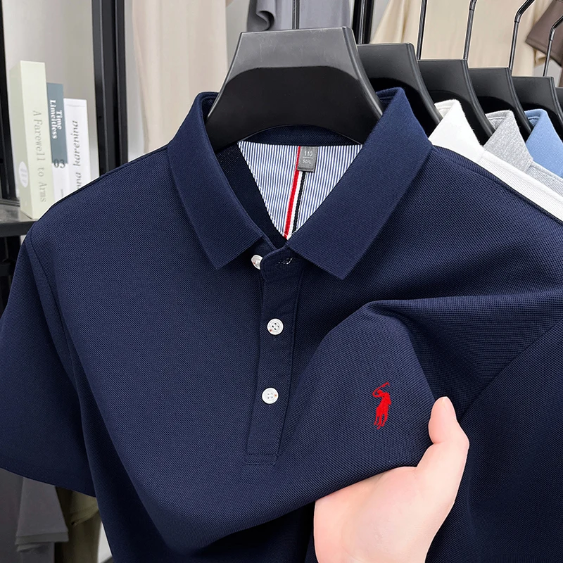 High end brand short sleeve men's polo shirt luxury pony embroidery summer lightweight breathable T-shirt new fashion Paul top image 2