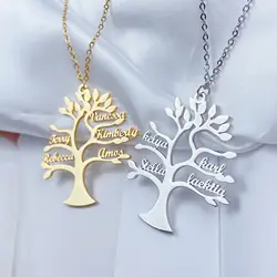 Custom Tree Of Life 1-6 Names Necklace Personalized Stainless Steel Nameplate Pendant Women Family Jewelry Christmas Gift