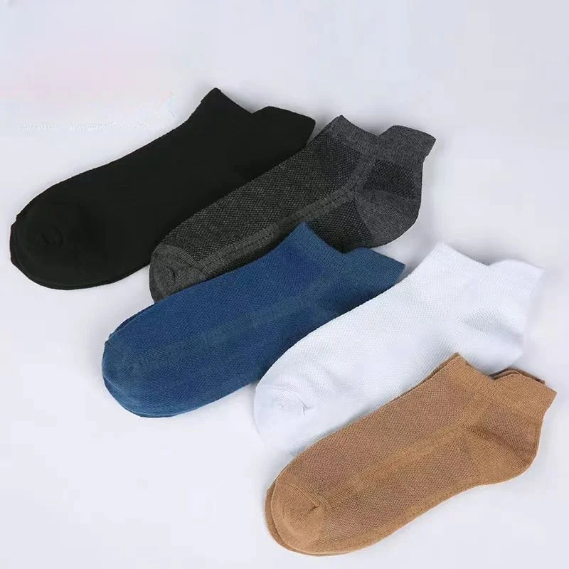 5 Pairs Four Seasons Solid Color Men\'s Sock Casual Easy Match Breathable Low Tube Boat Sox Mesh Low Cut Socks Sokken Male