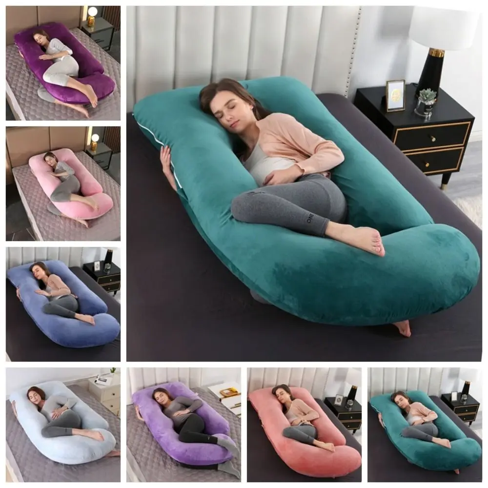 Almohadas para embarazo en forma de U, cubierta extraíble, almohada de soporte de cuerpo completo de terciopelo de cristal, almohada de sujeción Universal colorida para piernas