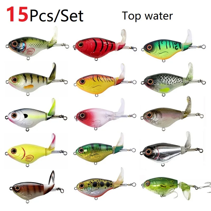 

75mm 17g top water fishing lures Set popper ascesorios pesca isca artificial swimbait crankbat spin bat wobbler Drag drop lure