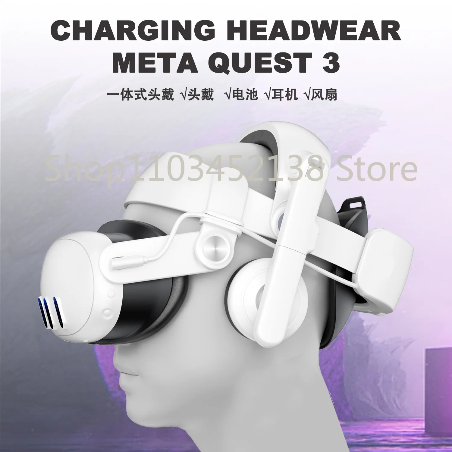 Wearing detachable amplification headphones and wearing 6000mAh rechargeable battery VR accessories.