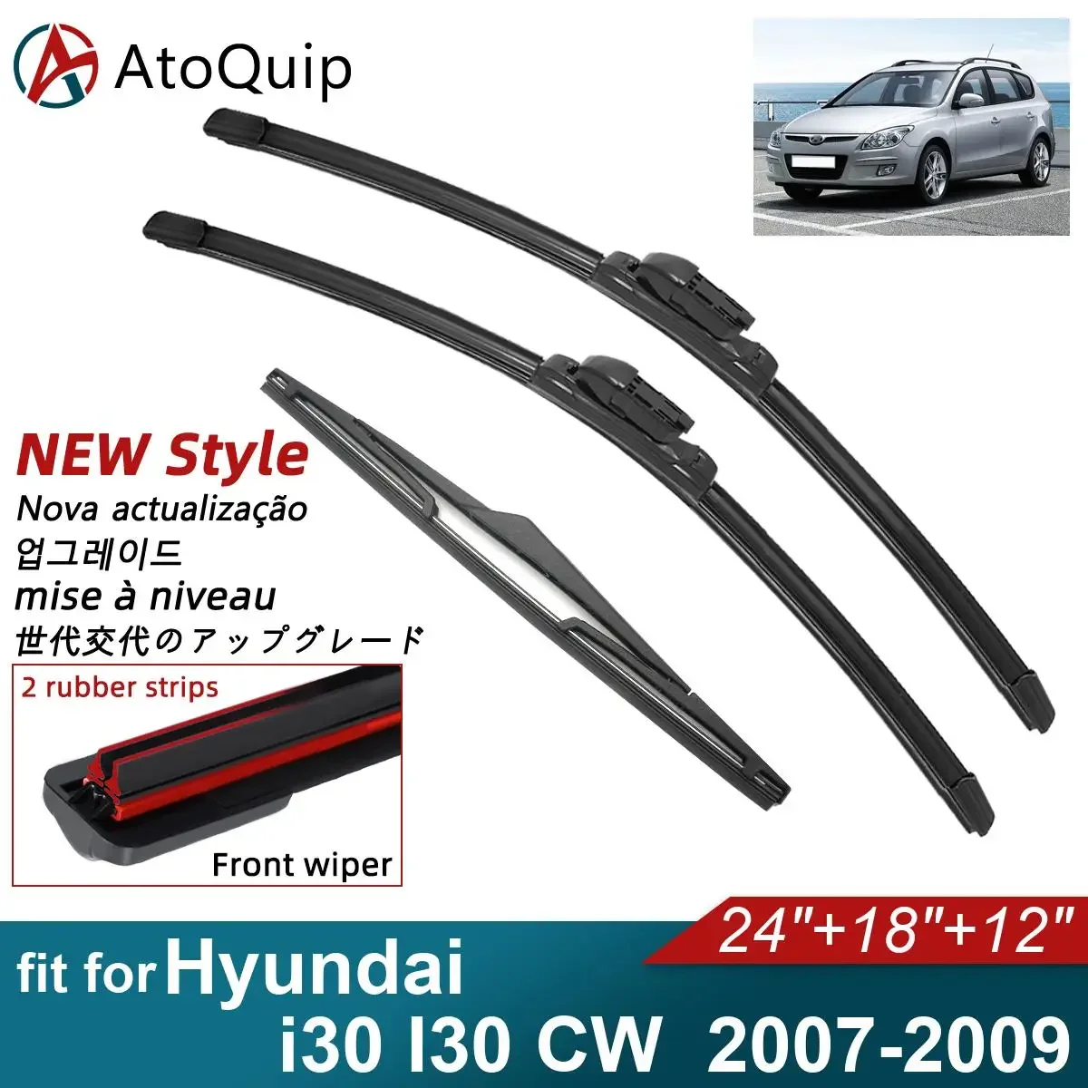 Double Rubber Car Wiper Blades for 2007-2009 Hyundai i30 I30 CW Front Rear Windscreen Wipers Car Accessories 2007 2008 2009