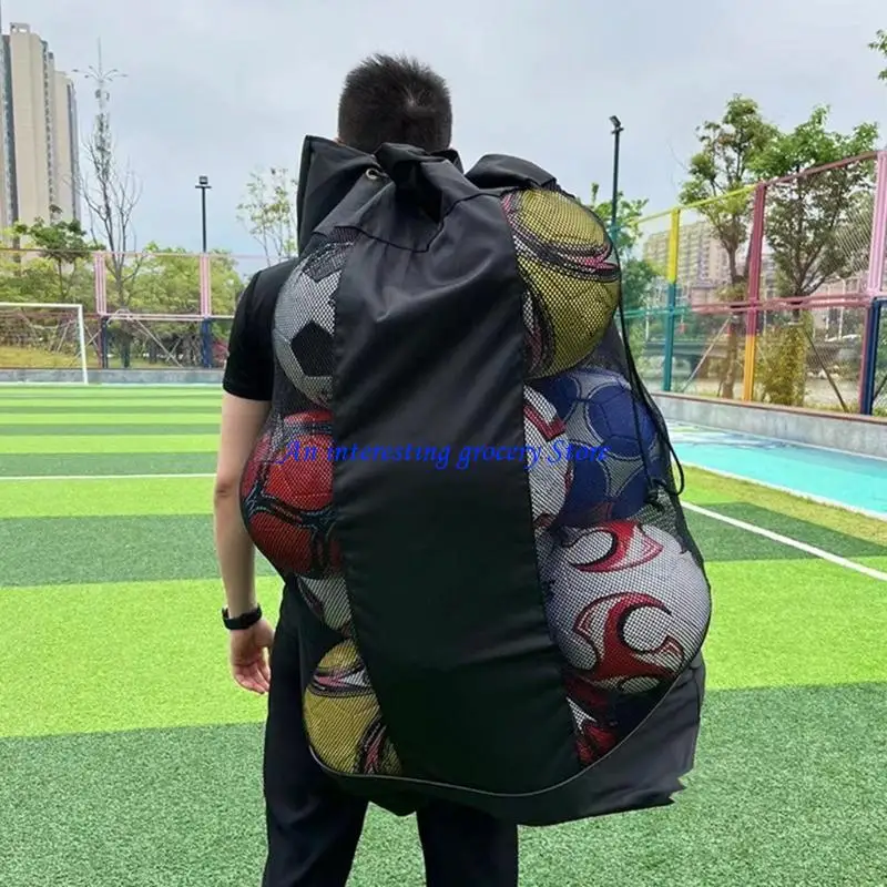 JU17 Drawstring Mesh Bag for Balls Waterproof Storage Bag for Football Basketball Training Equipment Bag with Shoulder Strap