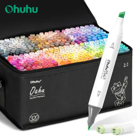 Bilashmart Ohuhu Oahu 320 Colors Marker Pen Set Alcohol Art Markers Dual Tips Felt Pen Sketching Drawing Graffiti Manga School Art Supplies