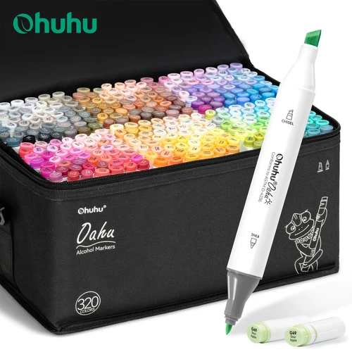 Ohuhu Oahu-Juego de rotuladores de 320 colores, marcadores artísticos con Alcohol, bolígrafo de fieltro de doble punta, dibujo de bocetos, Graffiti, Manga, suministros de arte escolar