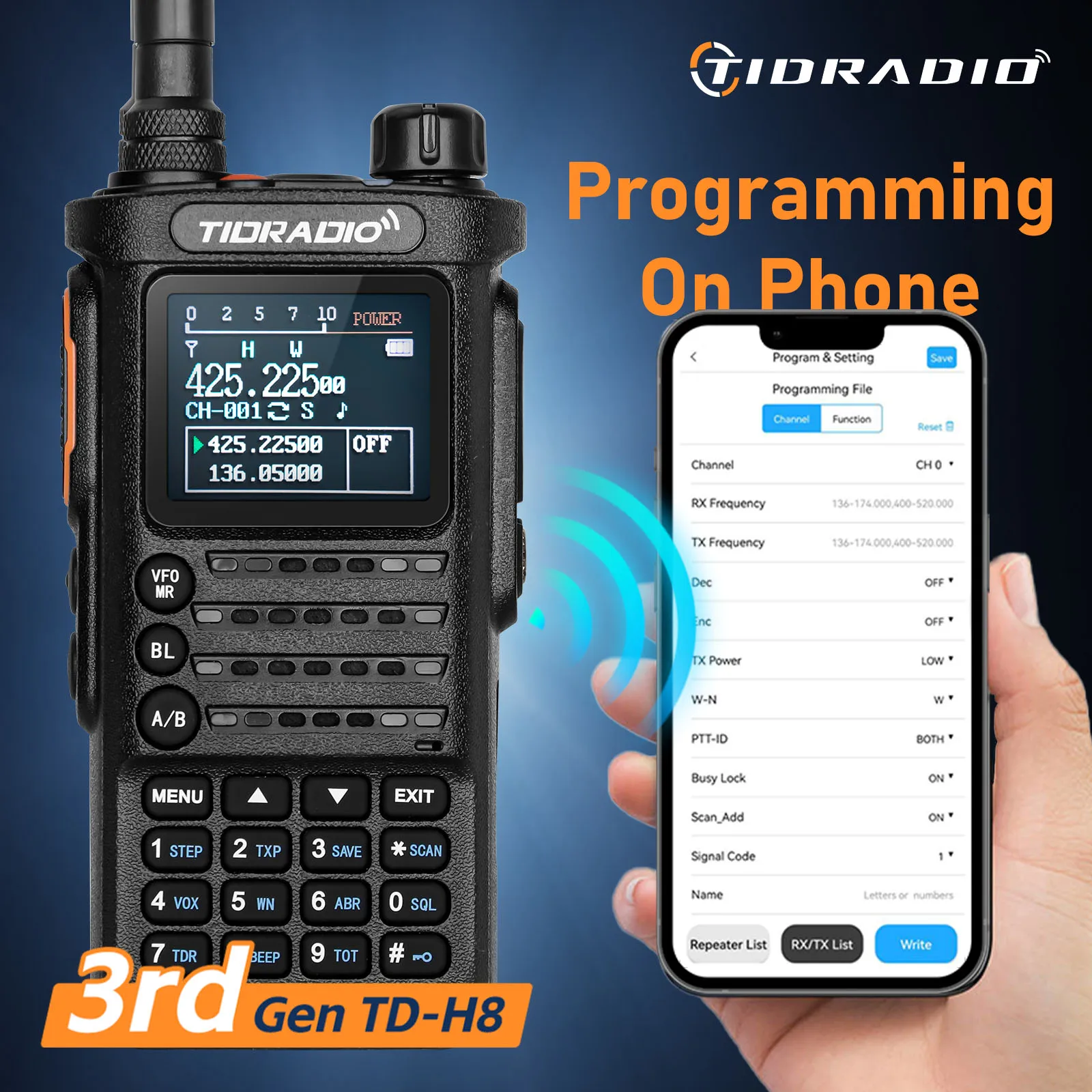 

2nd Gen TIDRADIO TD H8 10W Walkie Talkie Long Range Connection Phone APP Wireless Programming Dual Band VHF UHF Two Way Radio