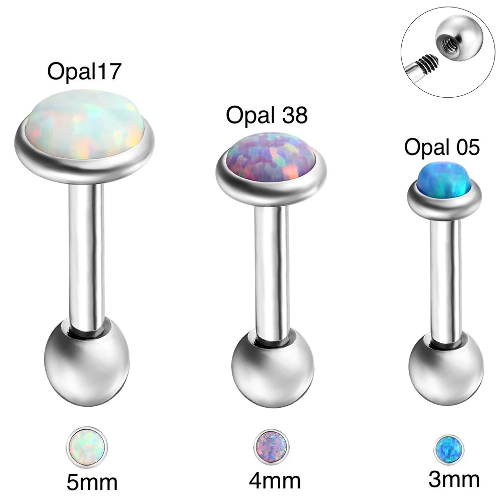 1PC Stainless Steel Ear Piercing Stud Earrings Barbell With Round Opal Lip Nail Helix Nose Stud Cartilage Perforated Body Jewelr