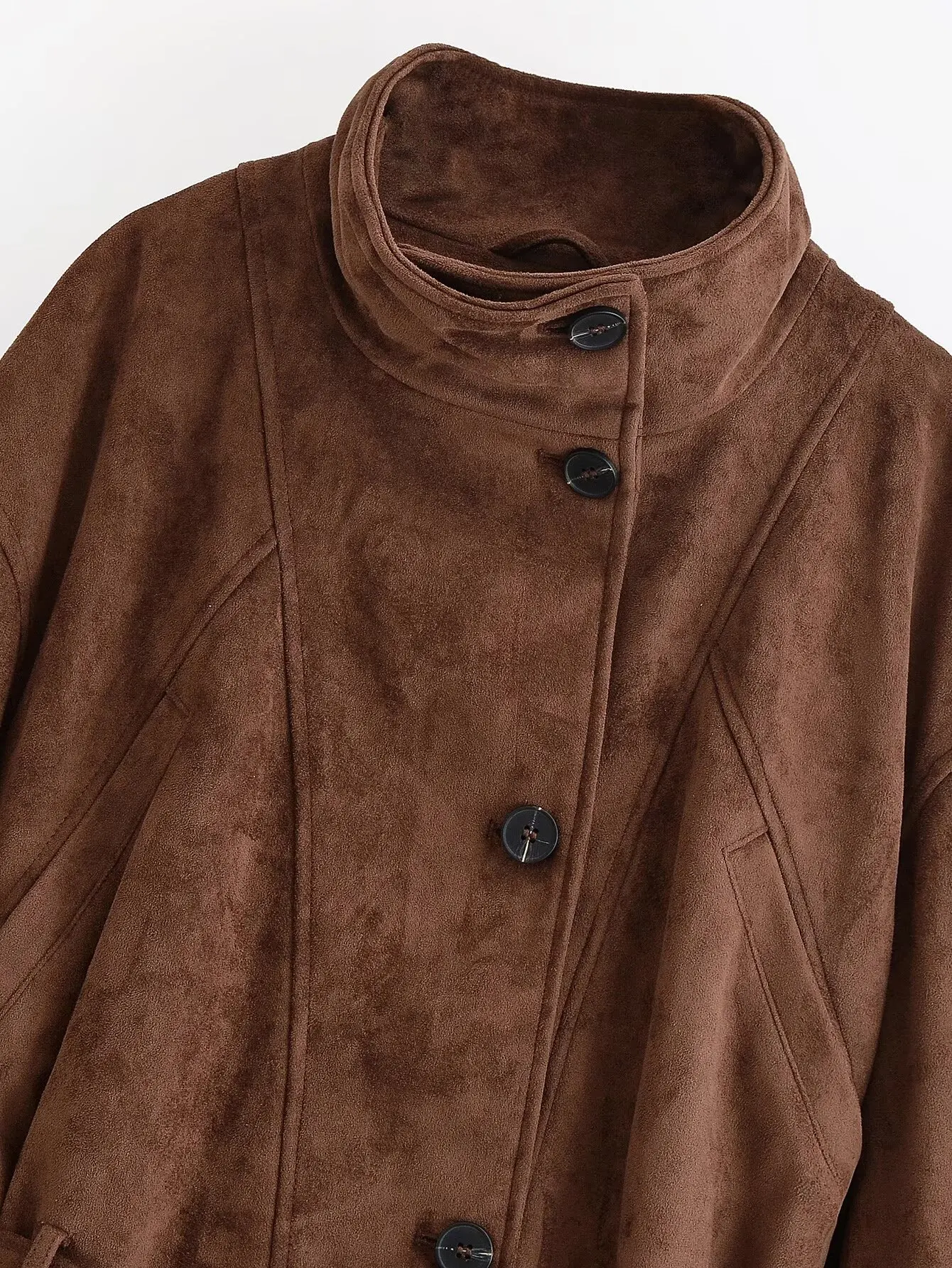 Autumn Casual Fashion Lady Streetwears Vintage Brown Suede Leather Women's Jacket Solid Loose Long Sleeved Pocket Brand Coat