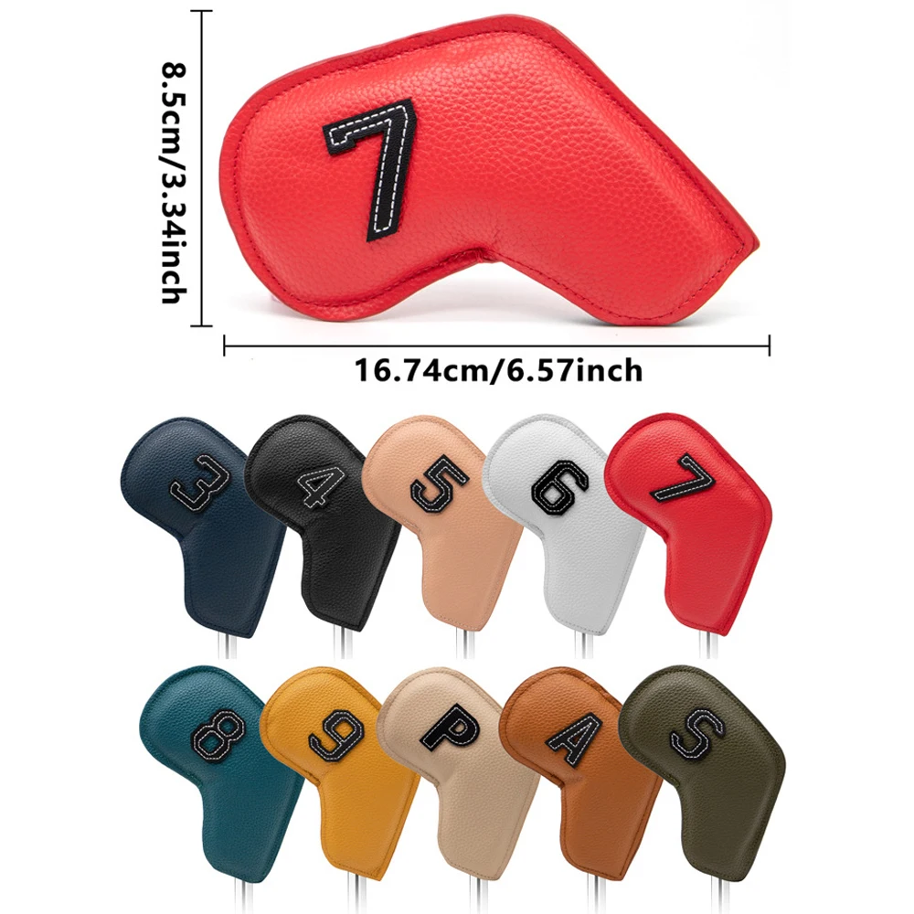 10pcs/set Golf Iron Headcover 3-9,P,S,A,PU Leather Golf Iron Headcovers Thick Synthetic Watertight Golf Iron Head Covers