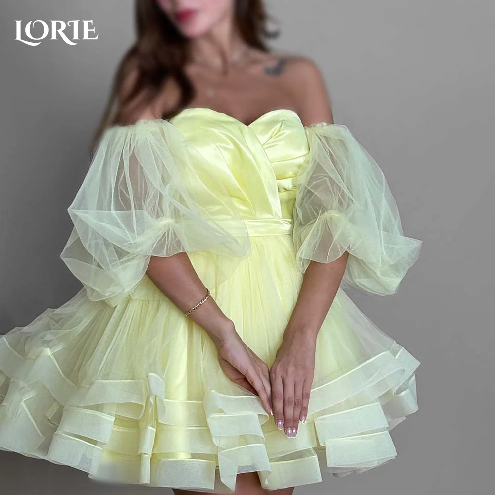 

LORIE Mini Homecoming Dress Puff Sleeve Off-Shoulder A-line Cocktail Party Dresses Prom Dresses Party Dresses Graduation Dresses