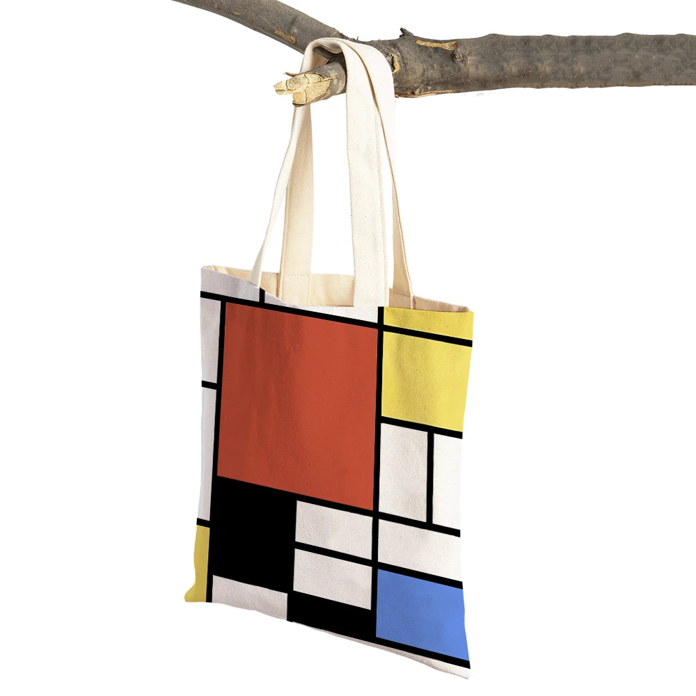 

Piet Mondrian Геометрические линии цветные блочные сумки для покупок Женская холщовая Двойная Сумка-тоут с принтом многоразовая дорожная сумка