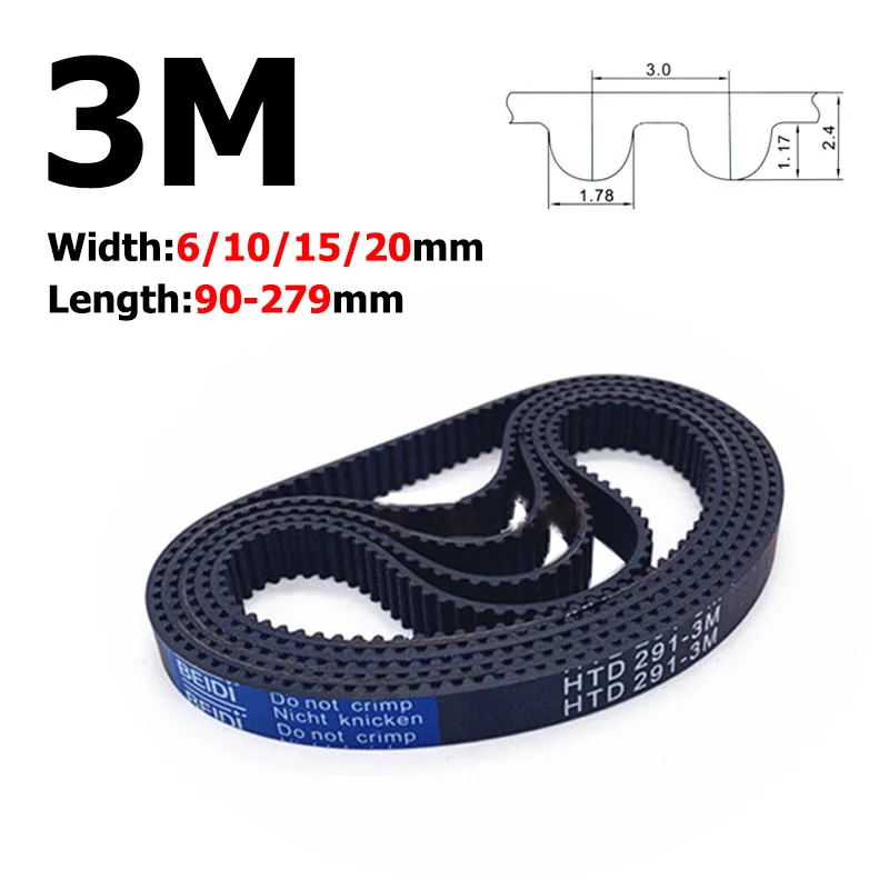 Width 6/10/15/20mm HTD 3M Synchronous Belt Length 90mm to 279mm Timing Belt 3M Closed Loop Rubber Belt