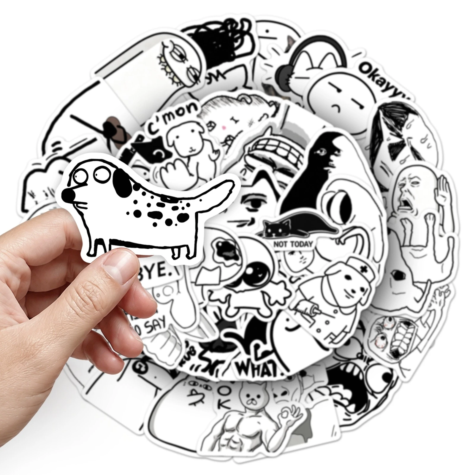 50PCS Black And White Meme Graffiti Stickers Funny Abstract Expressions DIY Toys for Phone Travel Bag Decals Creative Gifts