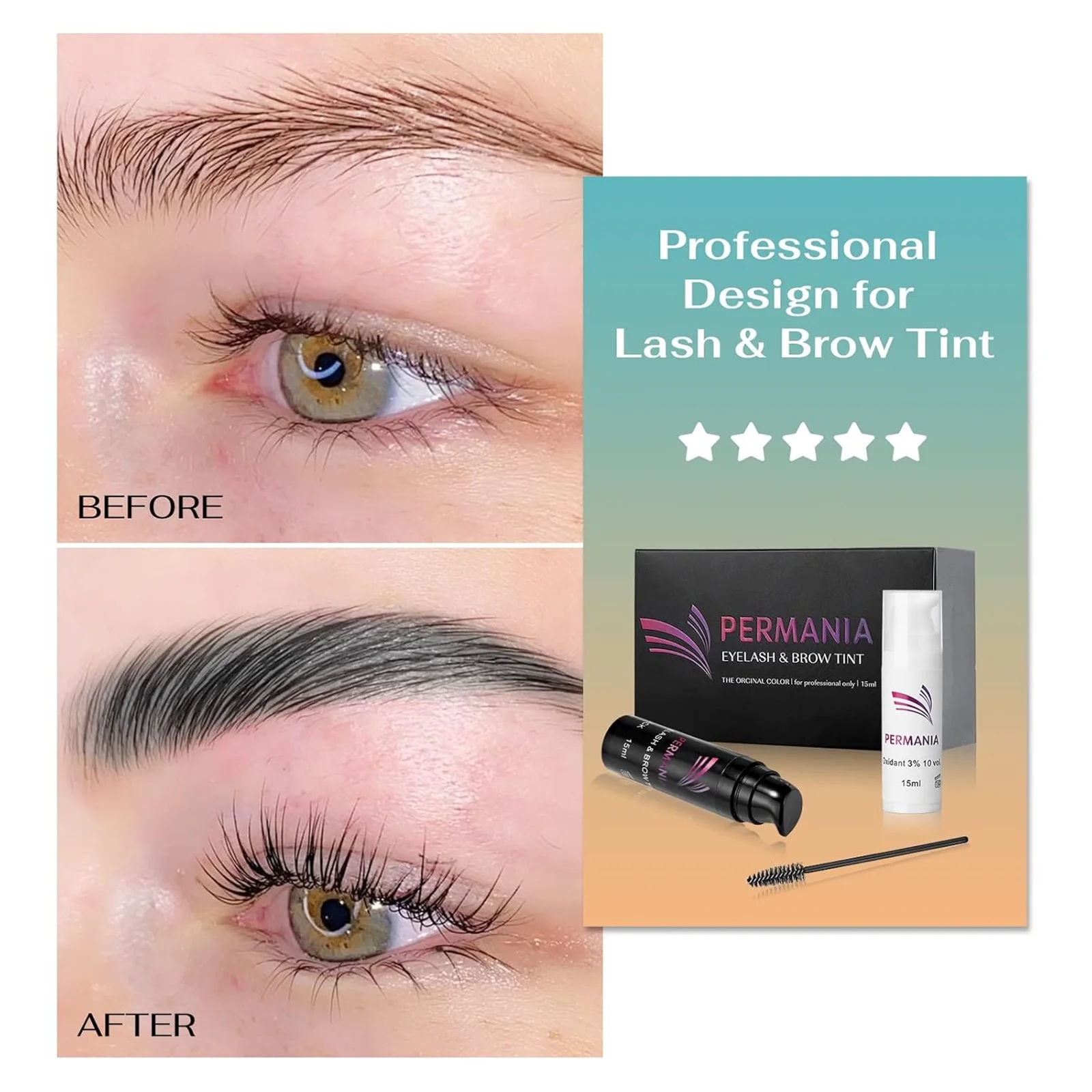 PERMANIA 15ml Training Kit for Eyebrow & Lash Hair Color Developer Black Lash Tint or Color Tint Health Beauty Tool