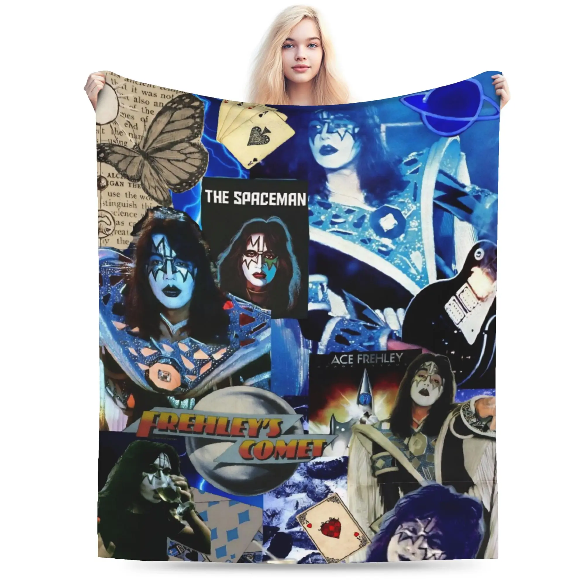 Ace Frehley The Spaceman 1951-2025 Blankets Flannel Kiss Band Multifunction Soft Throw Blanket for Bedroom Bedspread
