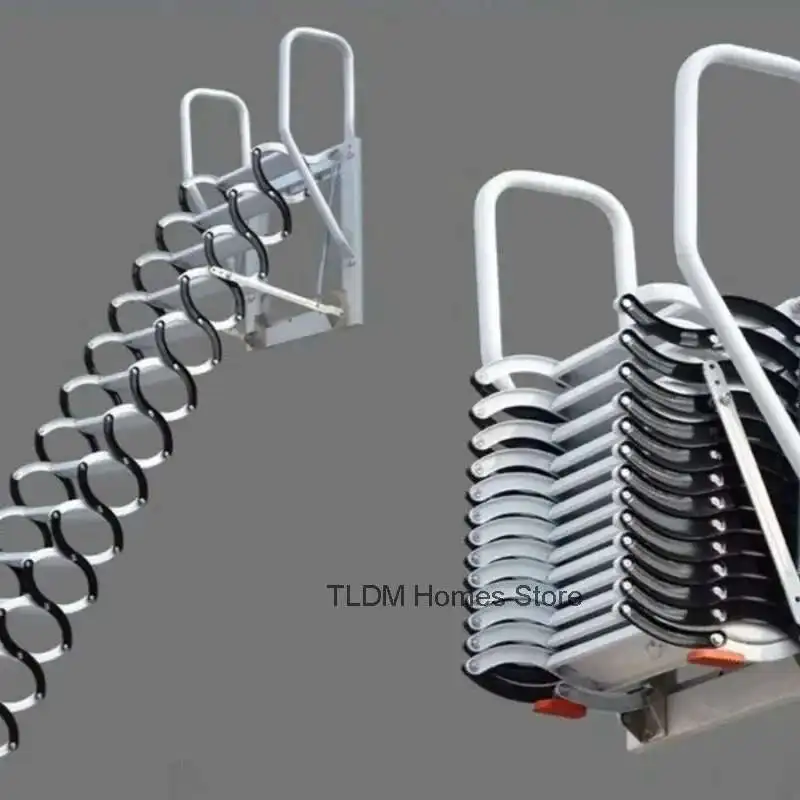 سلالم تلسكوبية علية موفرة للمساحة من الفولاذ الكربوني للمنزل داخلي وخارجي مثبت على الحائط سلم قابل للطي s