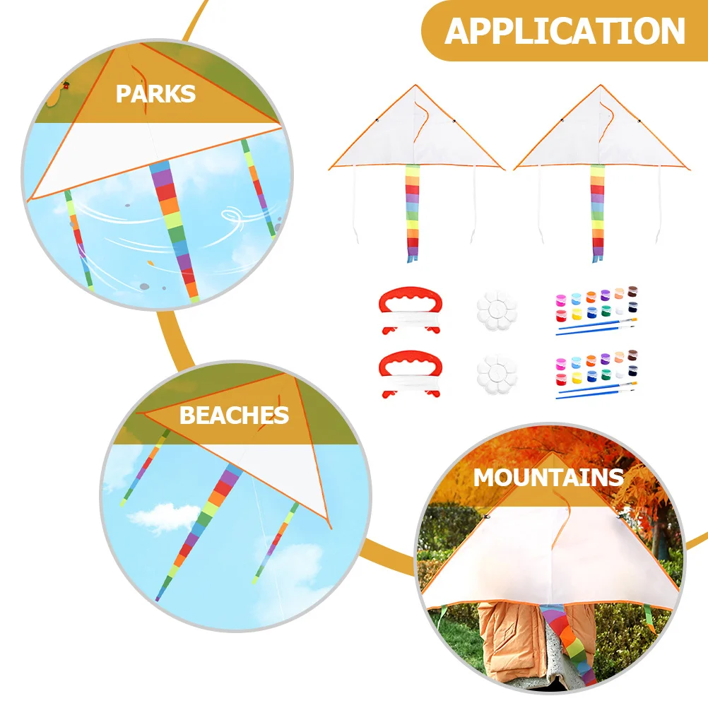 2Sets Kids DIY Kite Kit Blank Graffiti Kite Material Pack Creative Coloring Craft Set Outdoor Flying Game for Children Art Fun