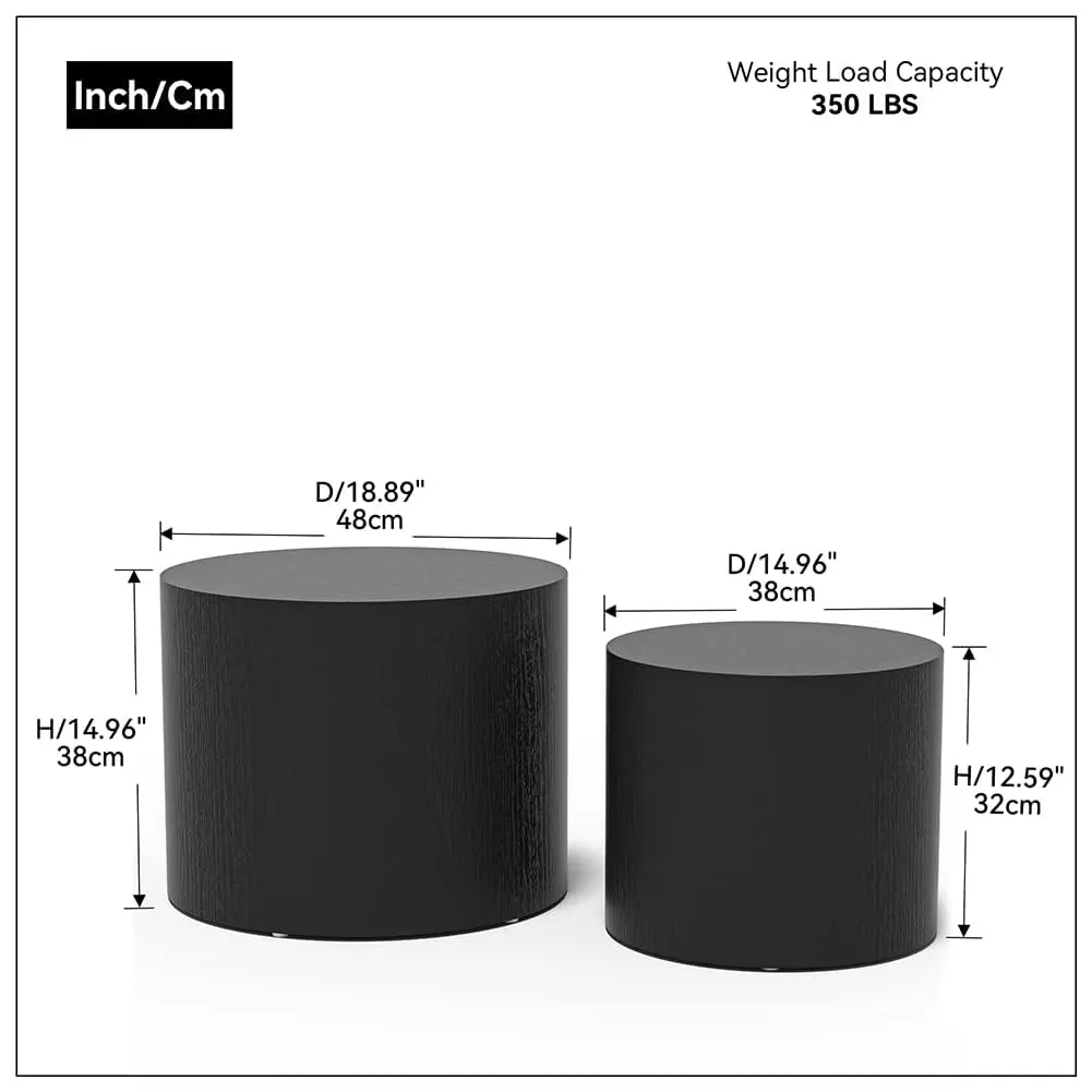 Nesting Coffee Table Set of 2, Modern Round Coffee Table with Non-Slip Feet, Wooden Circle Accent Tables for Small, Customized
